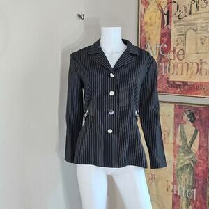 Vintage Black/White Pinstripe Blazer Chain Accents by Dress Savvy New York 8P